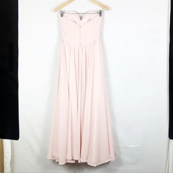 MORI LEE Bridesmaid Strapless Sweetheart Chiffon Formal Maxi Dress Blush Prom - Picture 6 of 14